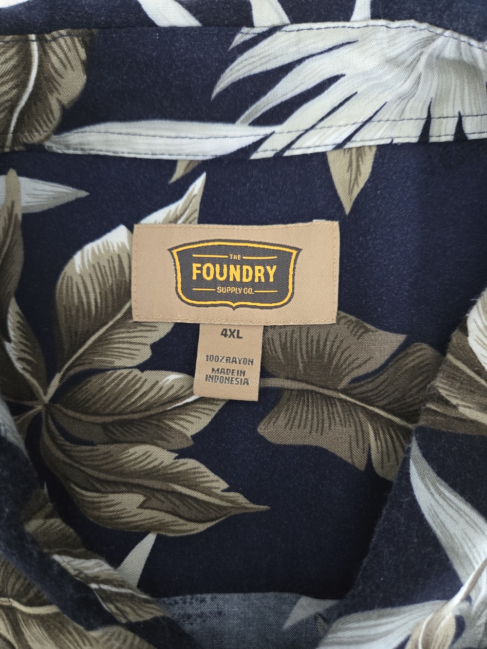 The Foundry Supply Co Men's 4XL Hawaiian Shirt Blue Palm Leaf Tropical Big &Tall - Picture 3 of 5